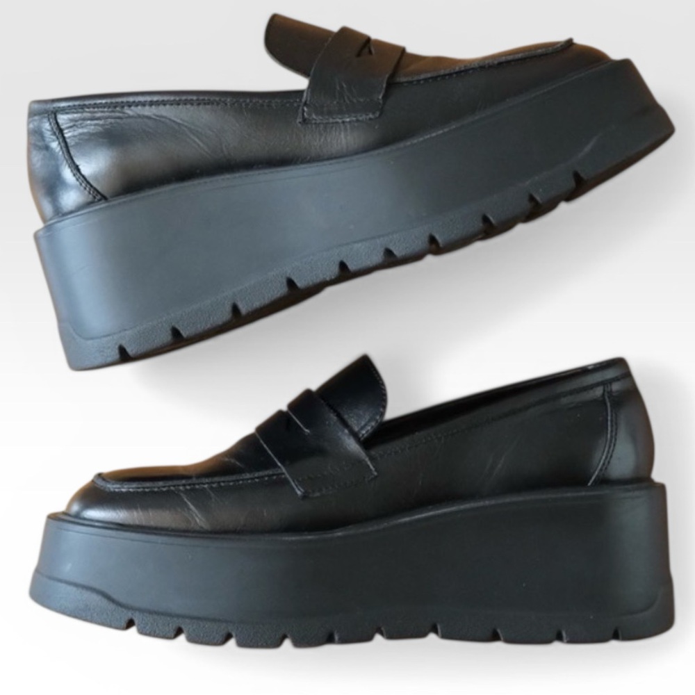 Free People Black Nico Platform Loafers Chunky Lug Sole Leather EU 38 Preppy Y2K